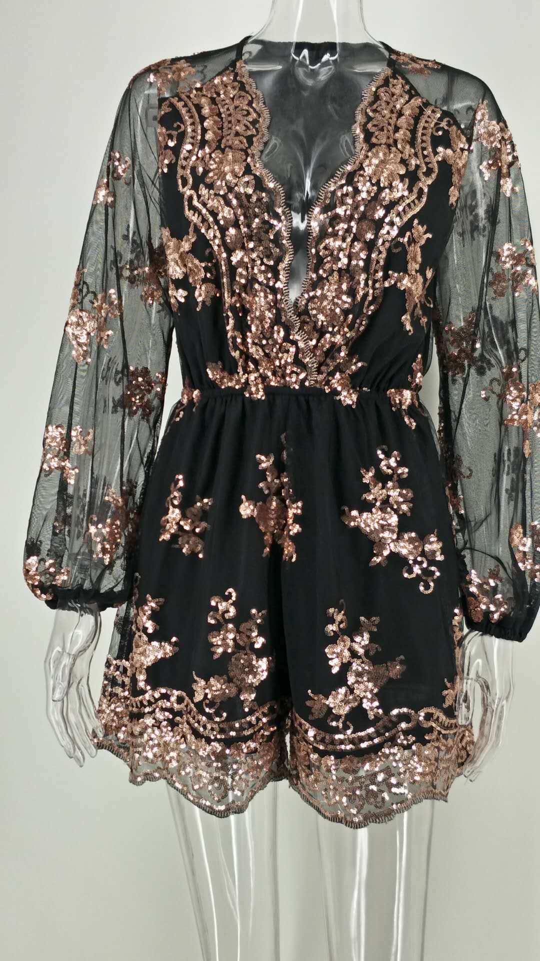 Sequins V Neck Romper