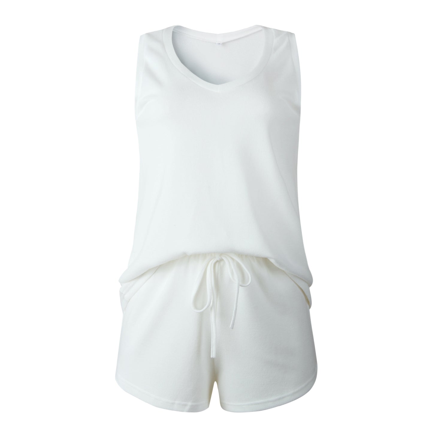 Sleeveless V Neck Top And Shorts Two Pieces Set