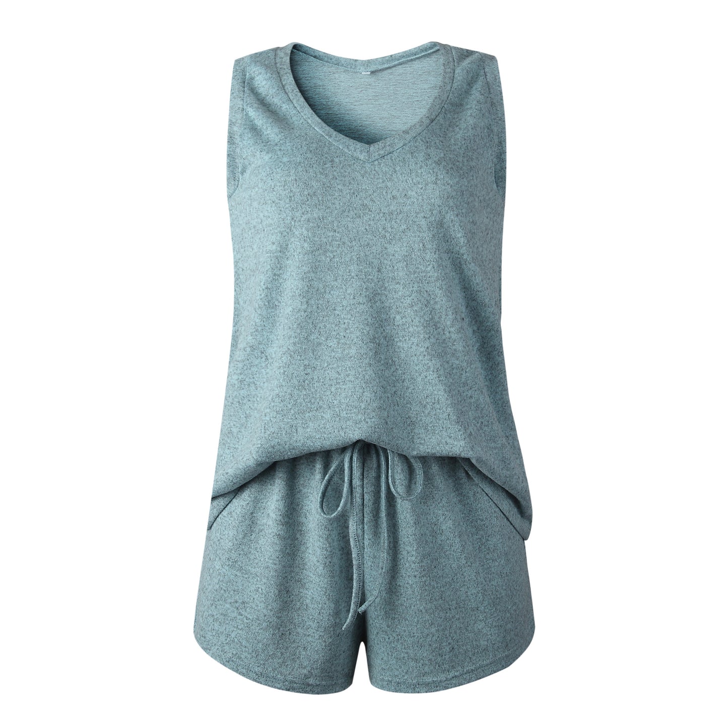 Sleeveless V Neck Top And Shorts Two Pieces Set