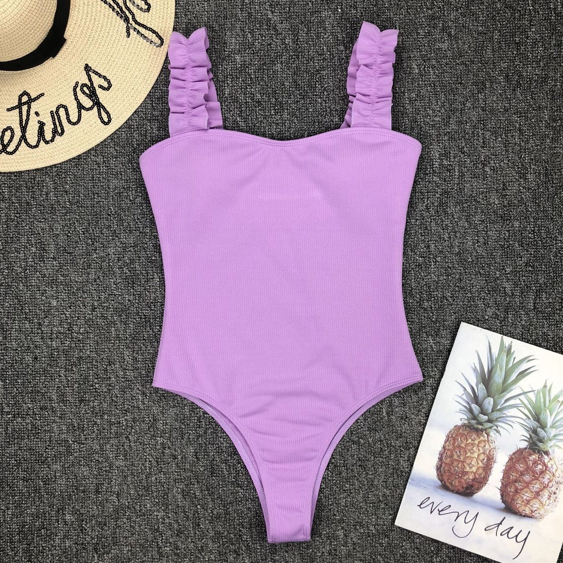 Solid Color One Piece Bikini Set