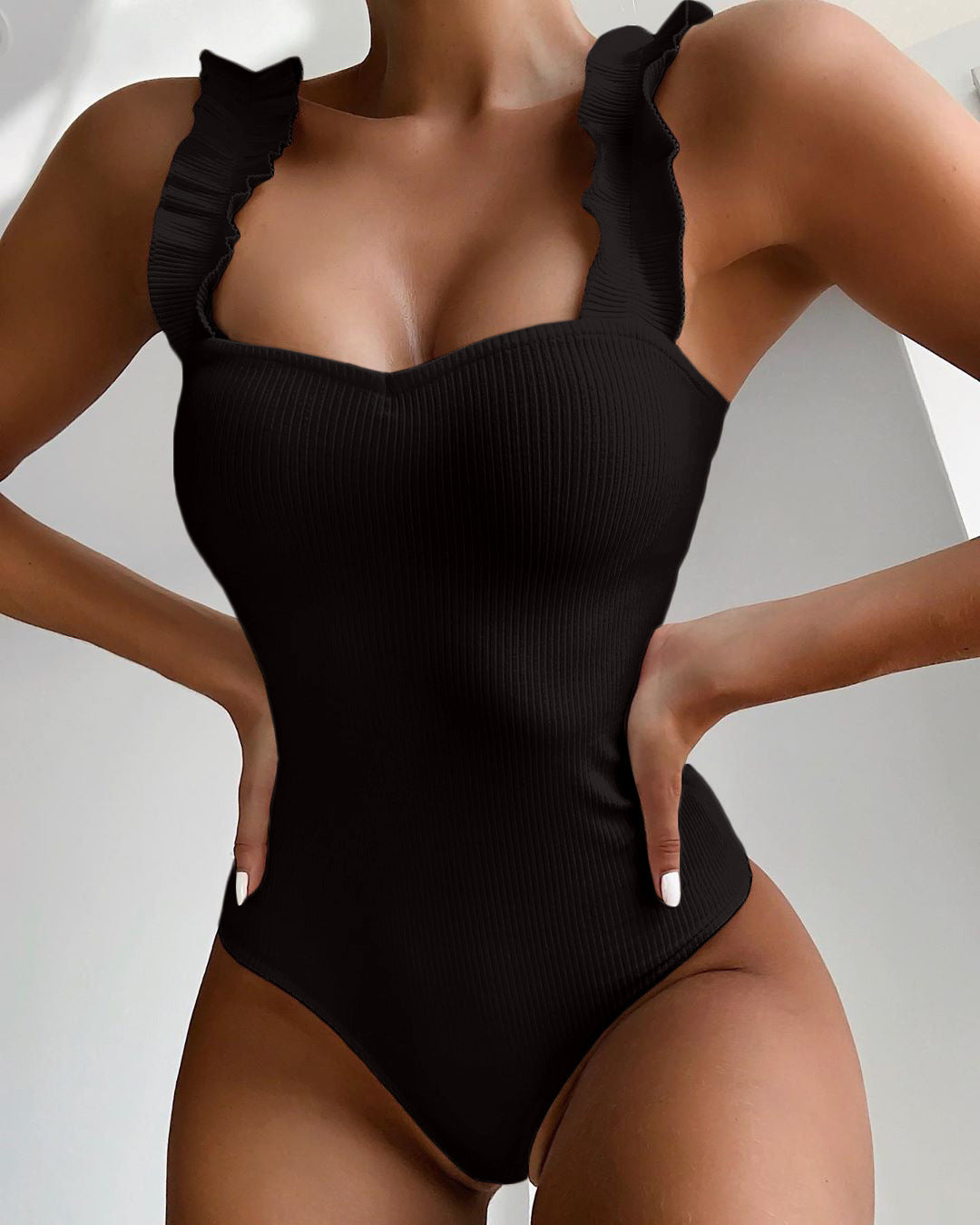 Solid Color One Piece Bikini Set