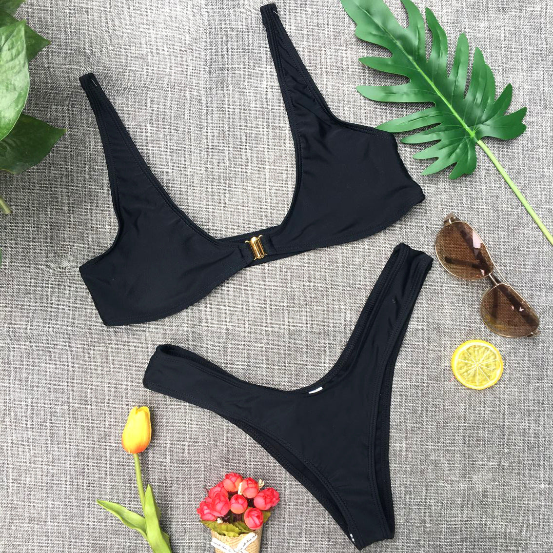 Solid Color Bikini Set