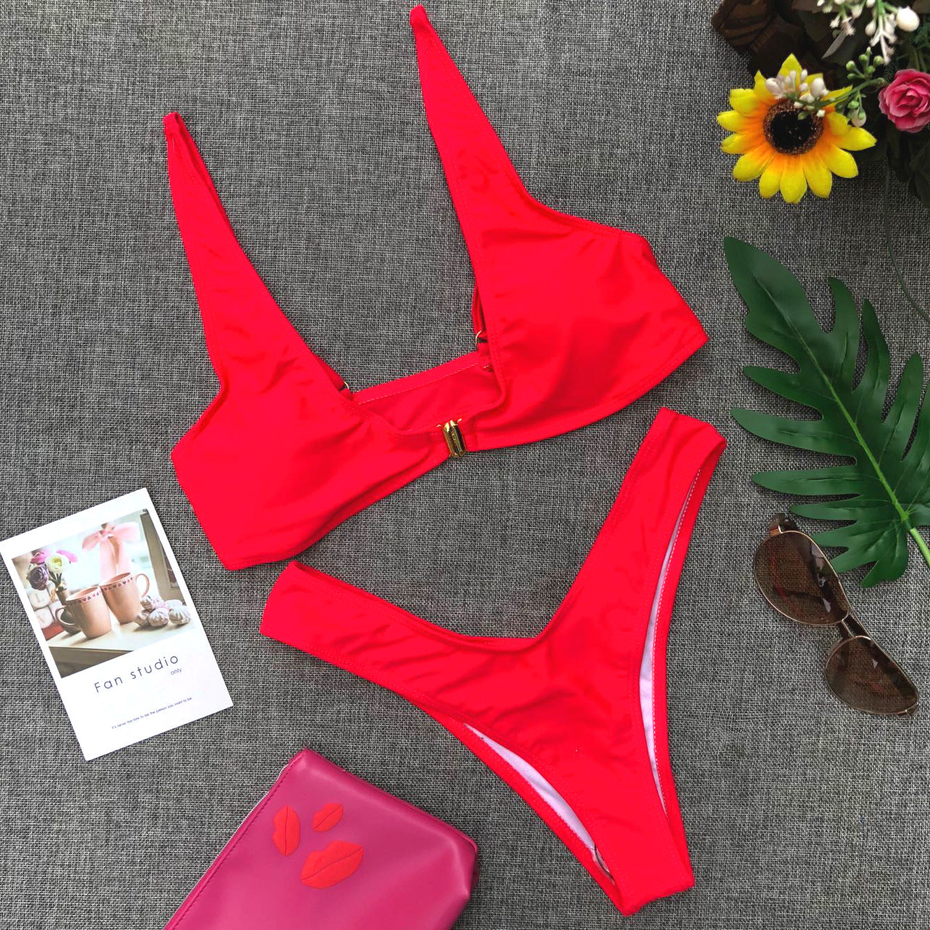 Solid Color Bikini Set