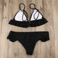 Solid Color Falbala Bikini Set