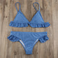 Solid Color Falbala Bikini Set