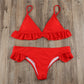 Solid Color Falbala Bikini Set
