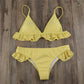 Solid Color Falbala Bikini Set