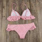 Solid Color Falbala Bikini Set
