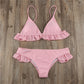 Solid Color Falbala Bikini Set