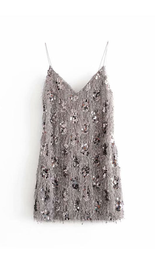 Spaghetti Straps Sequins Dress