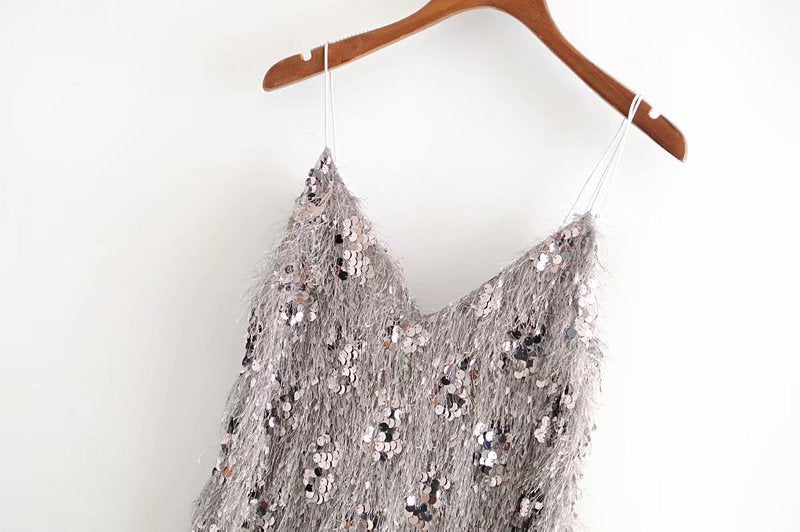 Spaghetti Straps Sequins Dress
