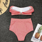 Stripe Falbala High Waist Bikini Set