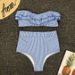 Stripe Falbala High Waist Bikini Set
