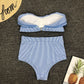 Stripe Falbala High Waist Bikini Set