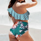 Stripe Floral One Shoulder Bikini Set