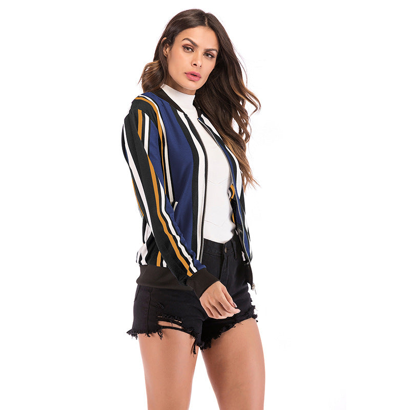 Stripe Front Zipper Coat