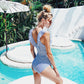 V Neck Stripe One Piece Swimsuit