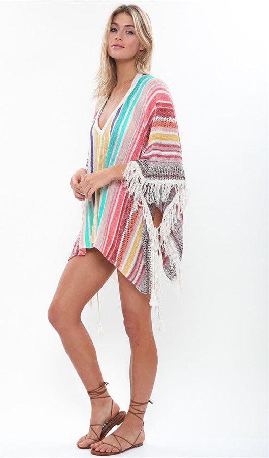Stripes Colorful Tassels Cover Up
