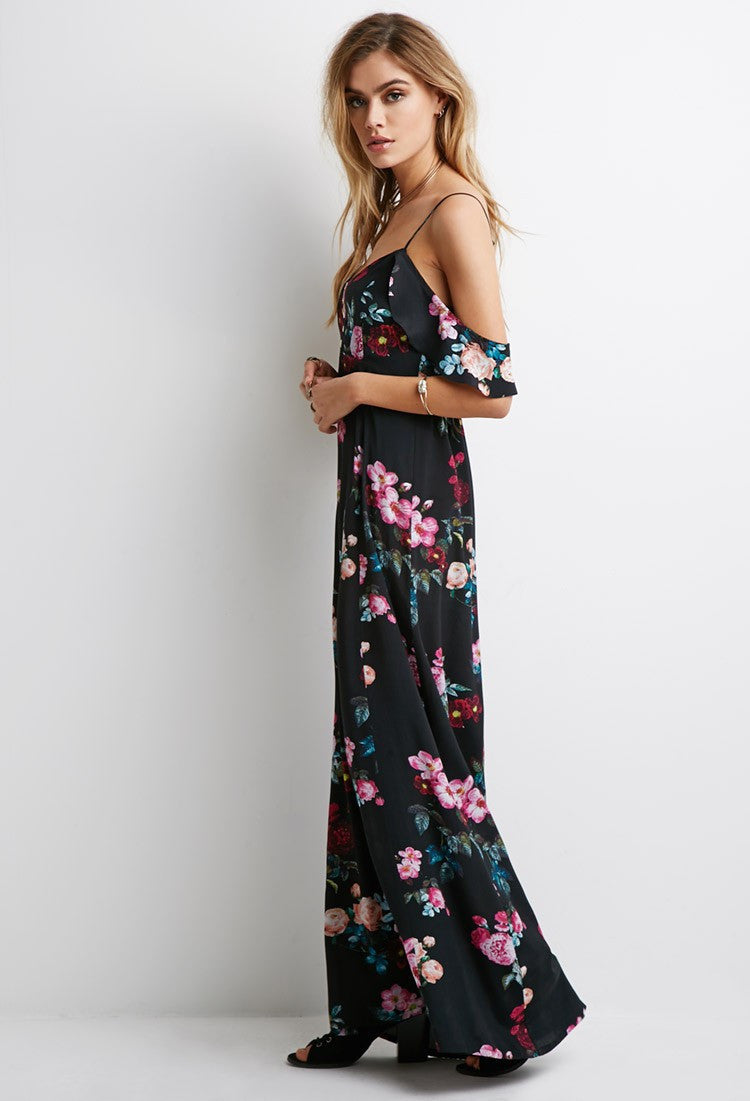 Floral Spaghetti Staps Maxi Dress, dress, VIVIMARKS