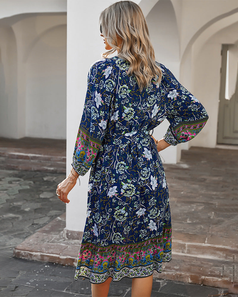 Three Quarter Sleeve Floral Dress