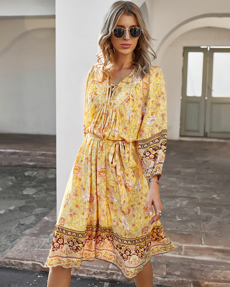 Three Quarter Sleeve Floral Dress