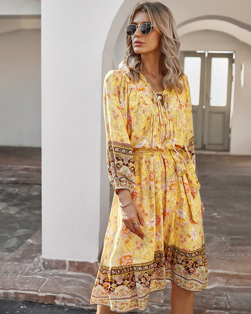 Three Quarter Sleeve Floral Dress