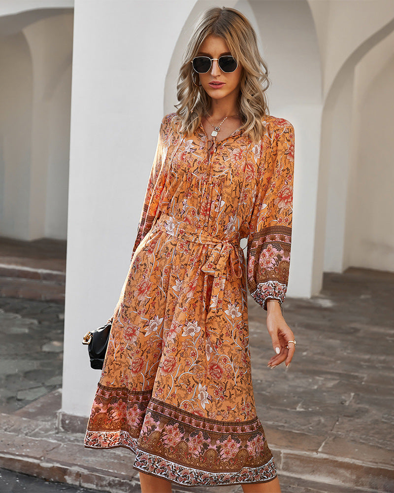 Three Quarter Sleeve Floral Dress