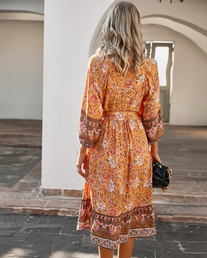 Three Quarter Sleeve Floral Dress