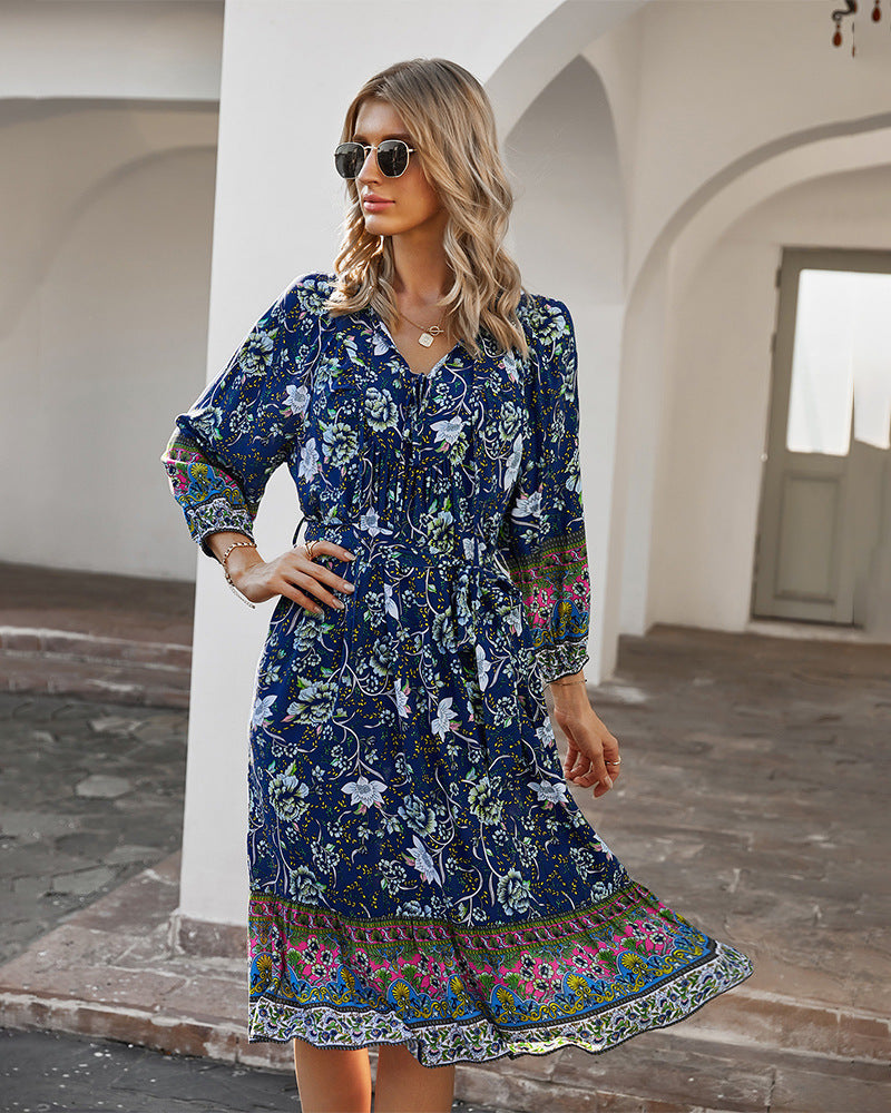 Three Quarter Sleeve Floral Dress