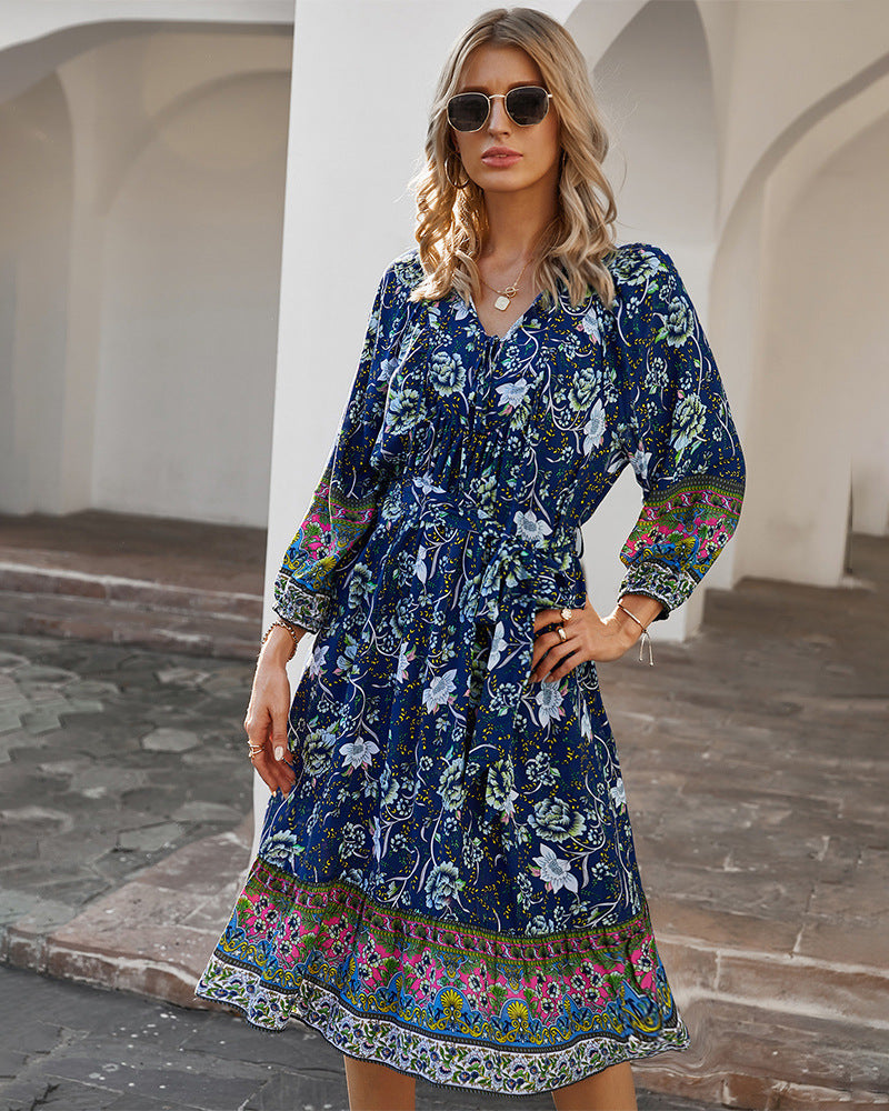 Three Quarter Sleeve Floral Dress