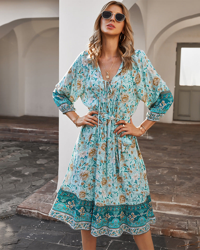 Three Quarter Sleeve Floral Dress