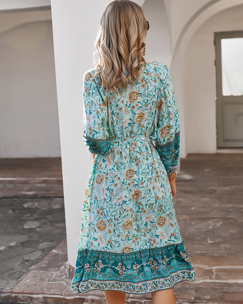 Three Quarter Sleeve Floral Dress