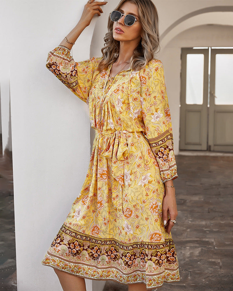 Three Quarter Sleeve Floral Dress