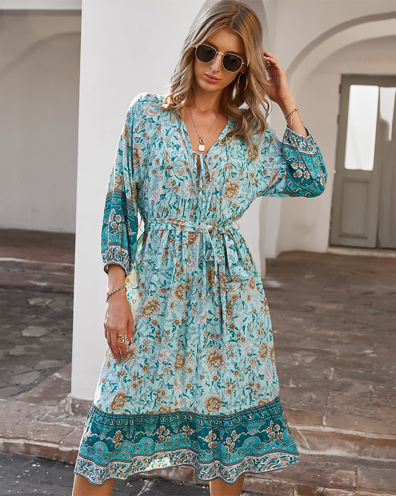 Three Quarter Sleeve Floral Dress