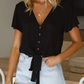Front Buttons Deep V Neck Top