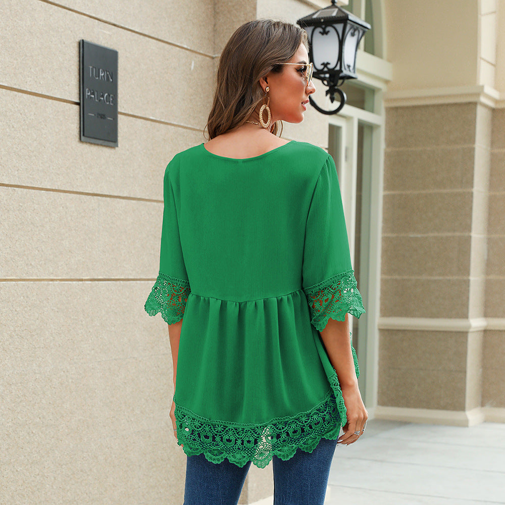 V Neck Chiffon Hollow Out Top
