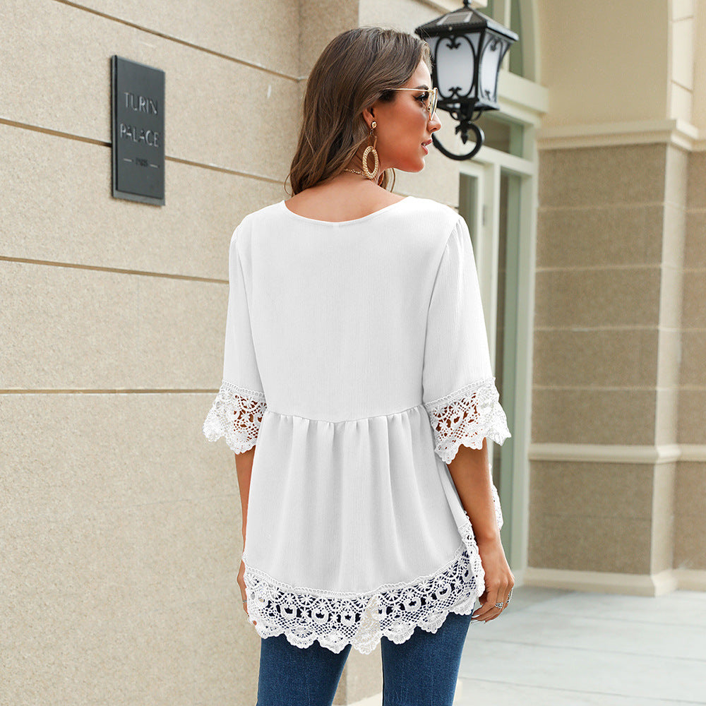 V Neck Chiffon Hollow Out Top