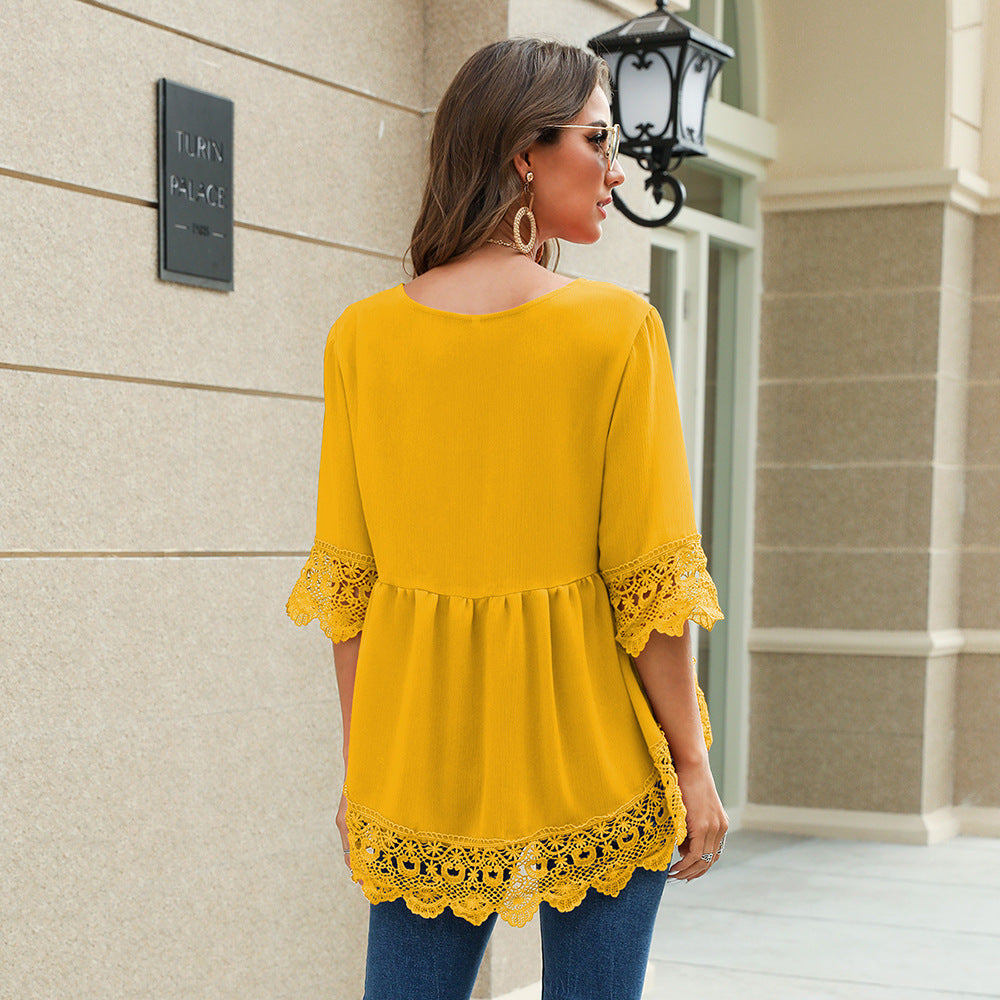 V Neck Chiffon Hollow Out Top