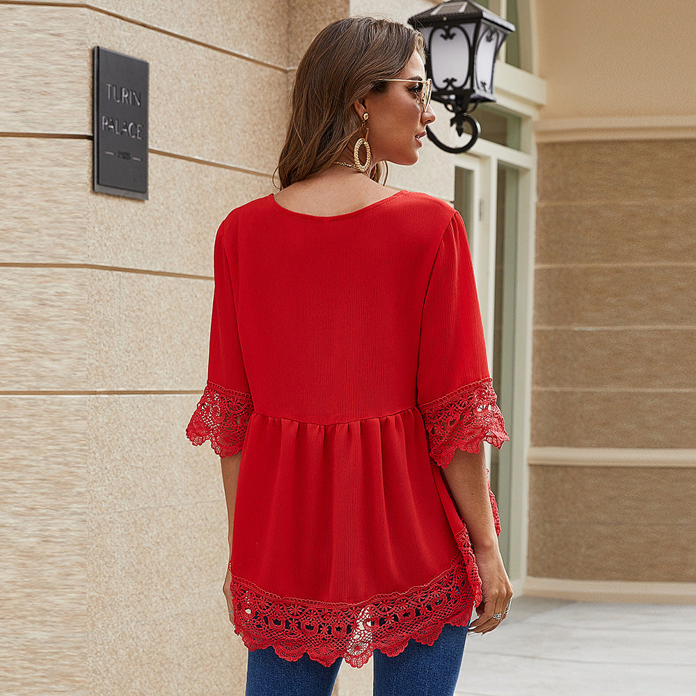 V Neck Chiffon Hollow Out Top