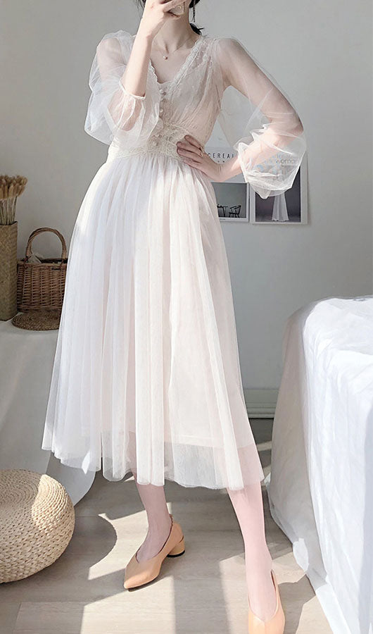 V Neck Grenadine Dress