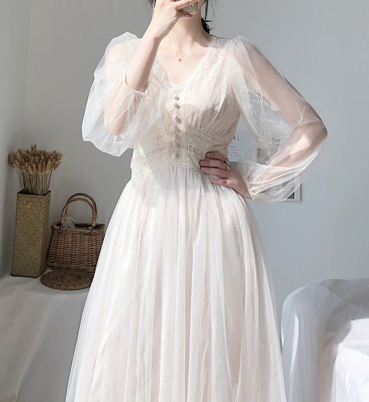 V Neck Grenadine Dress