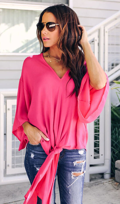 V Neck Chiffon Loose Sleeves Top