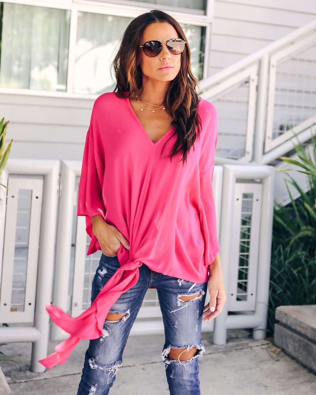 V Neck Chiffon Loose Sleeves Top