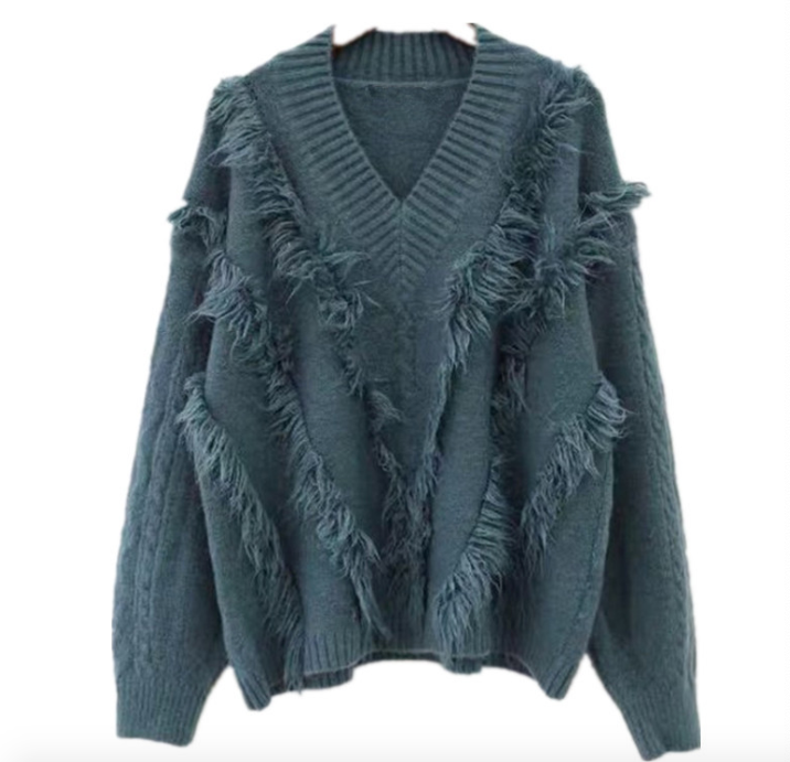 V Neck Tassels Sweater