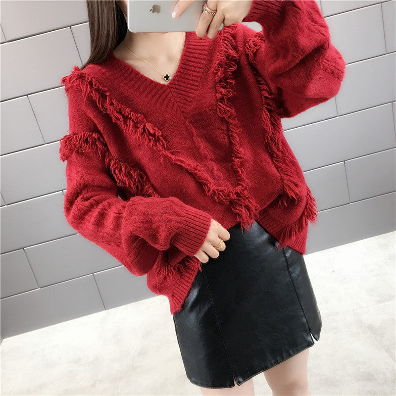 V Neck Tassels Sweater
