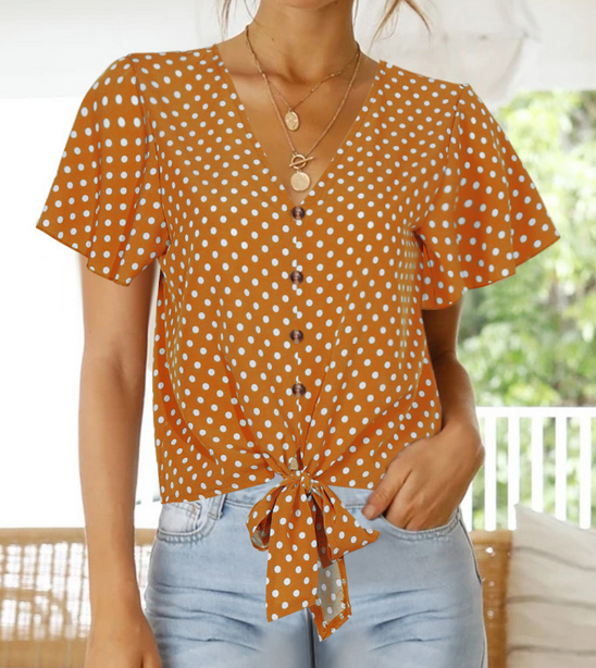 Front Buttons Deep V Neck Top