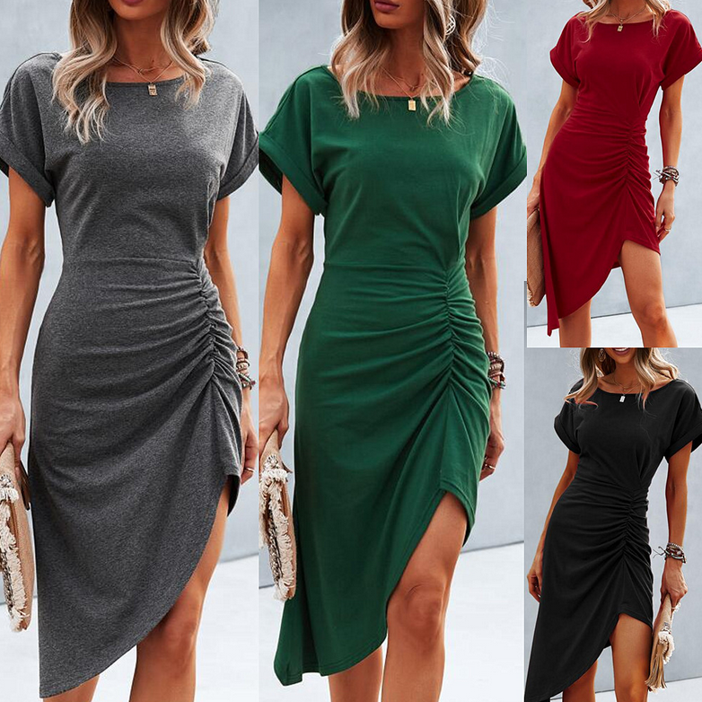 Solid Color Irregular Dress