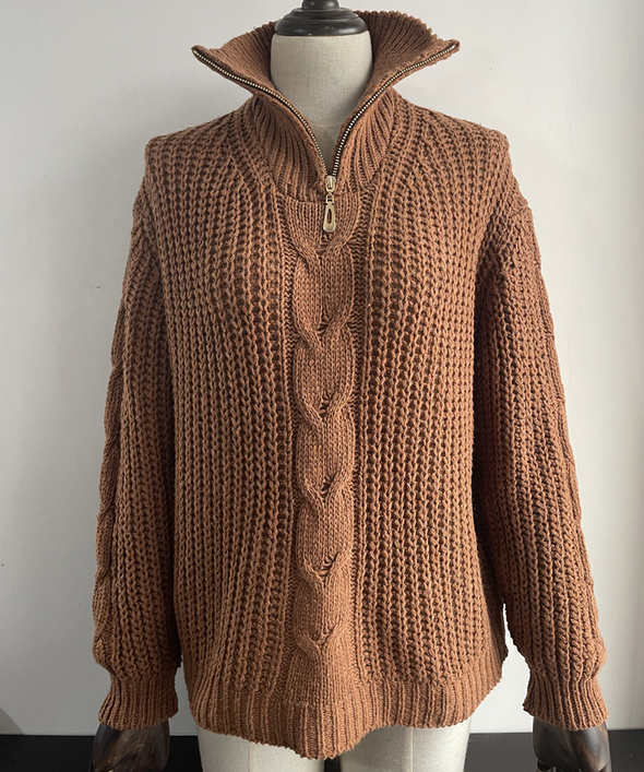 Stand-up collar zipper pullover sweater