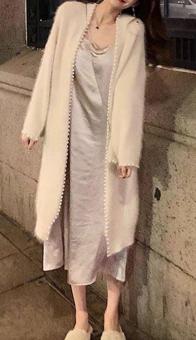White Beads Knit Cardigan