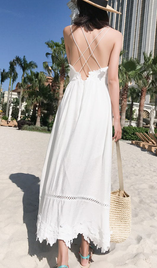 White Backless Maxi Dress